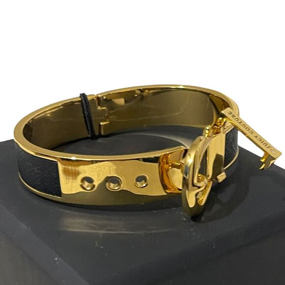 Juicy Couture Wide Buckle Bracelet Black and Gold Bangle New with Tag - Picture 5 of 7